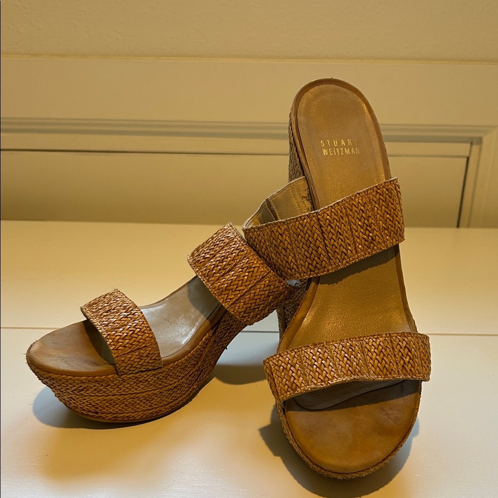 Stuart Weitzman size 11 Brown Woven Wedges